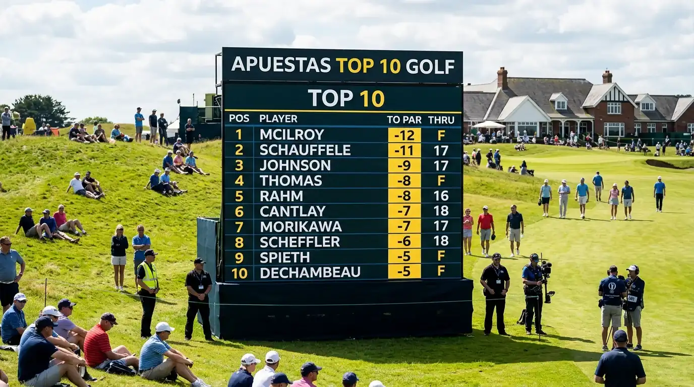 Tabla de clasificación de torneo de golf mostrando las primeras posiciones